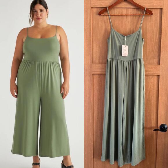 Quince Pants - NWT Quince Tencel Jersey Wide Leg Jumpsuit Cropped Sage Green Women’s Medium